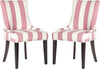 Safavieh Lester 19''H Awning Stripes Dining Chair-Silver Nail Heads Pink and White Espresso Furniture 