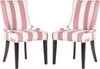 Safavieh Lester 19''H Awning Stripes Dining Chair-Silver Nail Heads Pink and White Espresso Furniture 