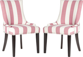 Safavieh Lester 19''H Awning Stripes Dining Chair-Silver Nail Heads Pink and White Espresso Furniture 