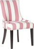 Safavieh Lester 19''H Awning Stripes Dining Chair-Silver Nail Heads Pink and White Espresso Furniture 