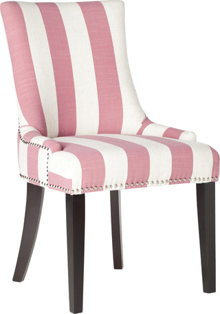 Safavieh Lester 19''H Awning Stripes Dining Chair-Silver Nail Heads Pink and White Espresso Furniture 