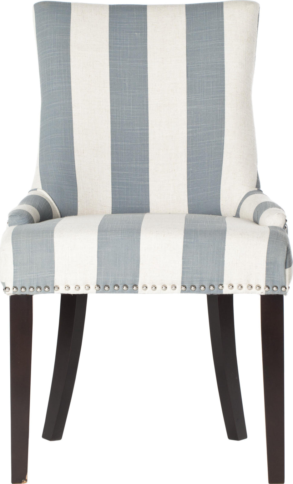 Safavieh Lester 19''H Awning Stripes Dining Chair-Silver Nail Heads Grey and White Espresso Furniture main image