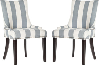 Safavieh Lester 19''H Awning Stripes Dining Chair-Silver Nail Heads Grey and White Espresso Furniture 