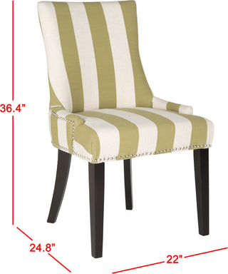 Safavieh Lester 19''H Awning Stripes Dining Chair-Silver Nail Heads Sweet Pea Green and White Espresso Furniture 