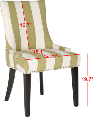 Safavieh Lester 19''H Awning Stripes Dining Chair-Silver Nail Heads Sweet Pea Green and White Espresso Furniture 