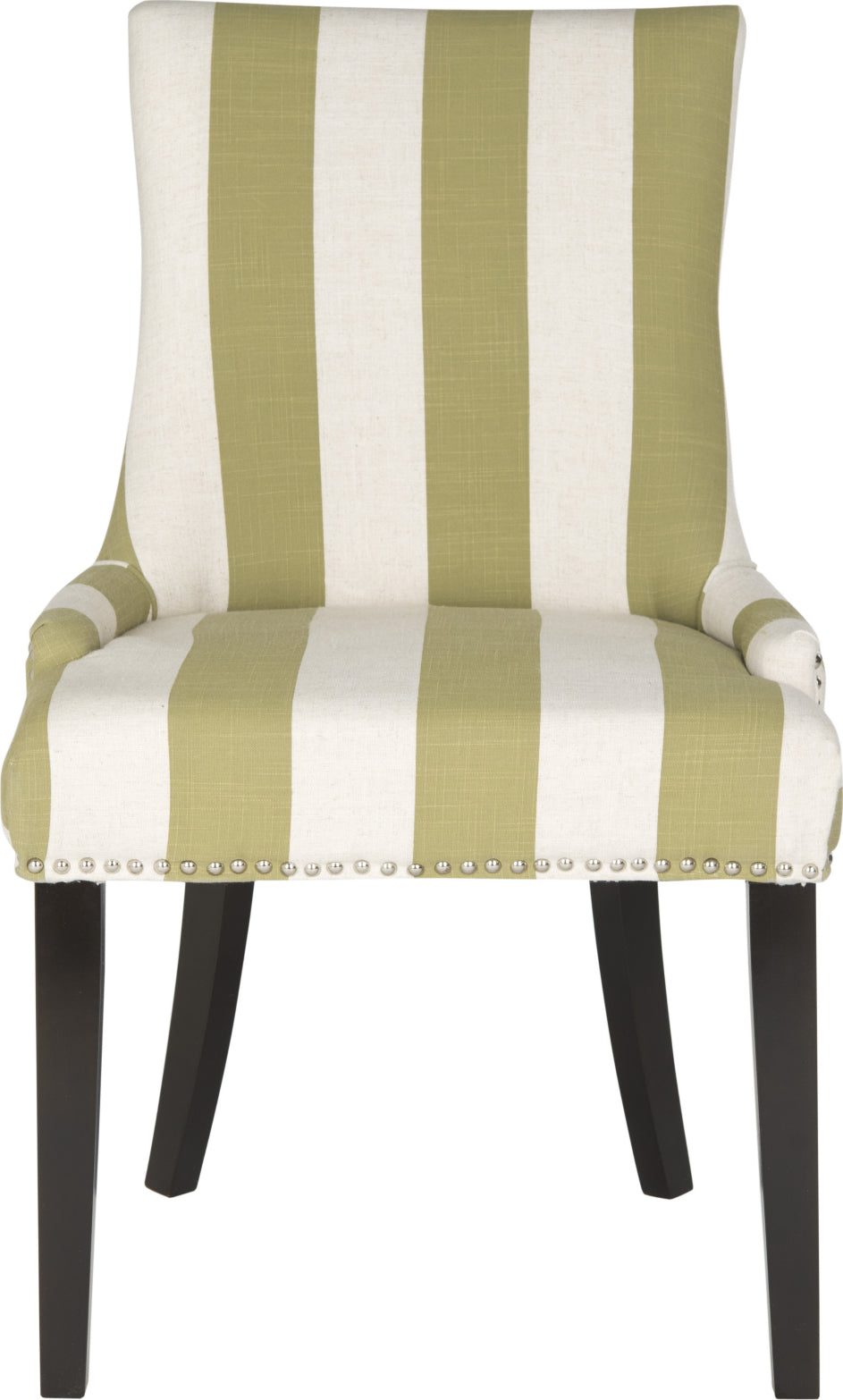 Safavieh Lester 19''H Awning Stripes Dining Chair-Silver Nail Heads Sweet Pea Green and White Espresso Furniture main image