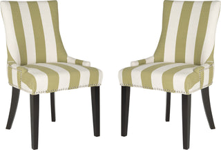 Safavieh Lester 19''H Awning Stripes Dining Chair-Silver Nail Heads Sweet Pea Green and White Espresso Furniture 