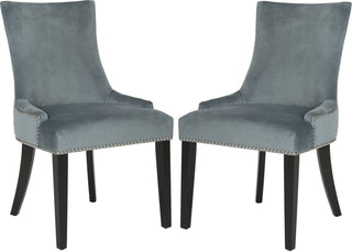 Safavieh Lester 19''H Dining Chair (SET Of 2)-Silver Nail Heads Blue and Espresso Furniture 