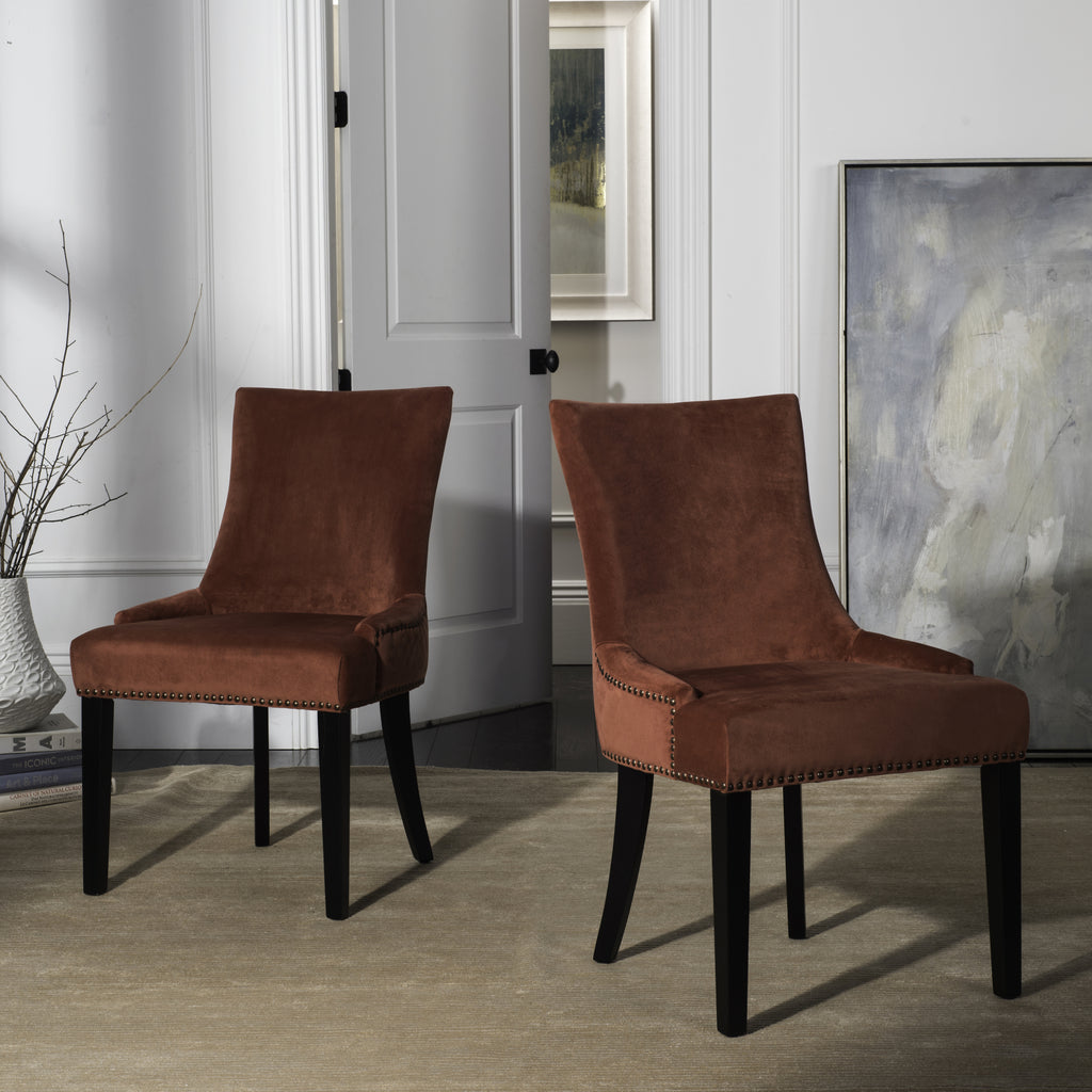 Safavieh Lester Dining Chair (SET Of 2)-Brass Nail Heads Rust and Espresso  Feature