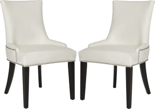 Safavieh Lester 19''H Dining Chair (SET Of 2)-Silver Nail Heads White Leather and Espresso Furniture 