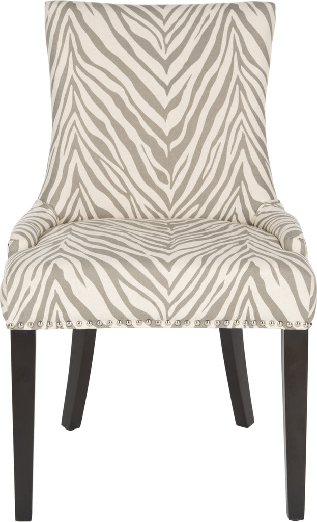 Safavieh Lester 19''H Dining Chair (SET Of 2)-Silver Nail Heads Grey Zebra and Espresso Furniture main image