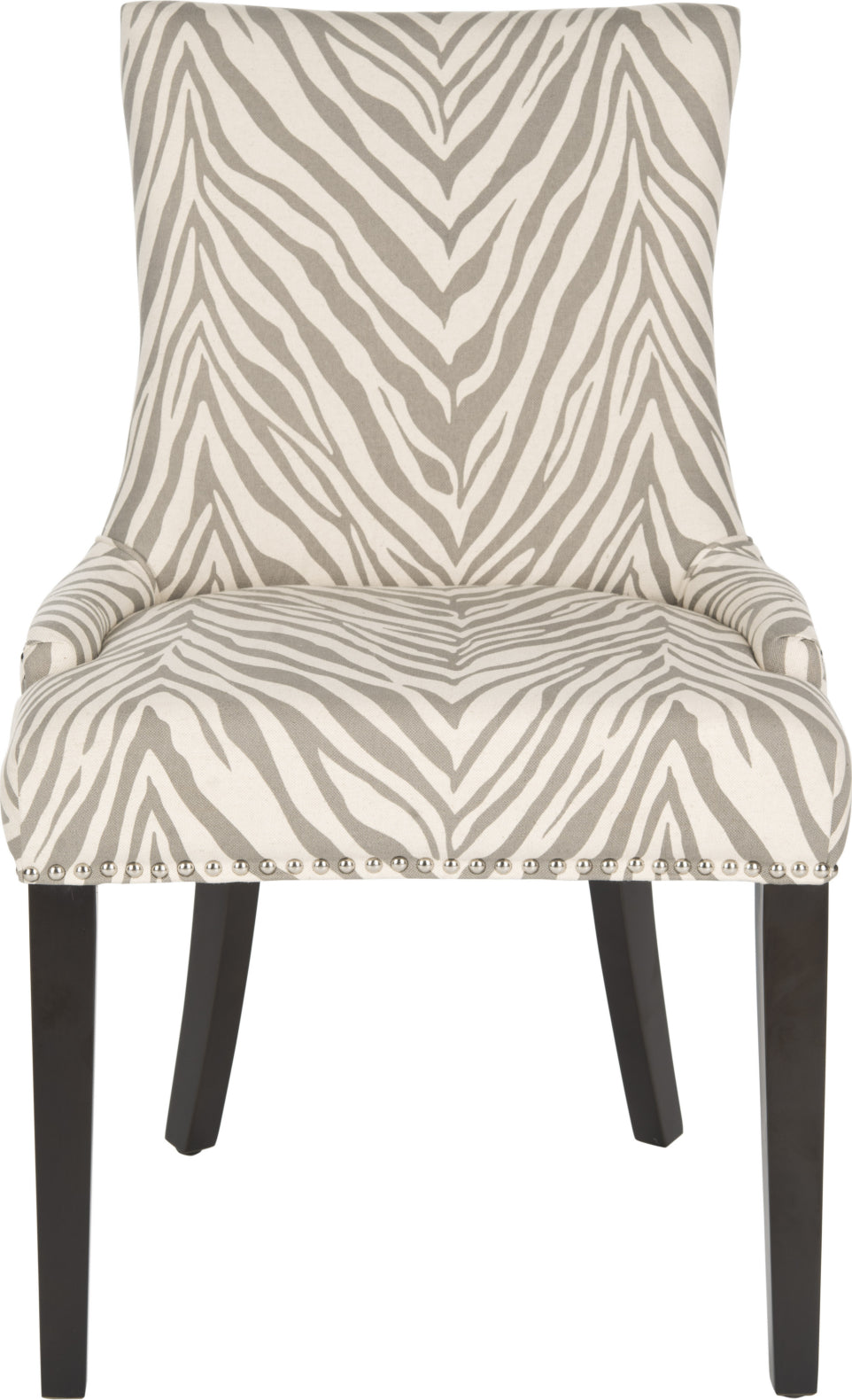 Safavieh Lester 19''H Dining Chair (SET Of 2)-Silver Nail Heads Grey Zebra and Espresso Furniture main image