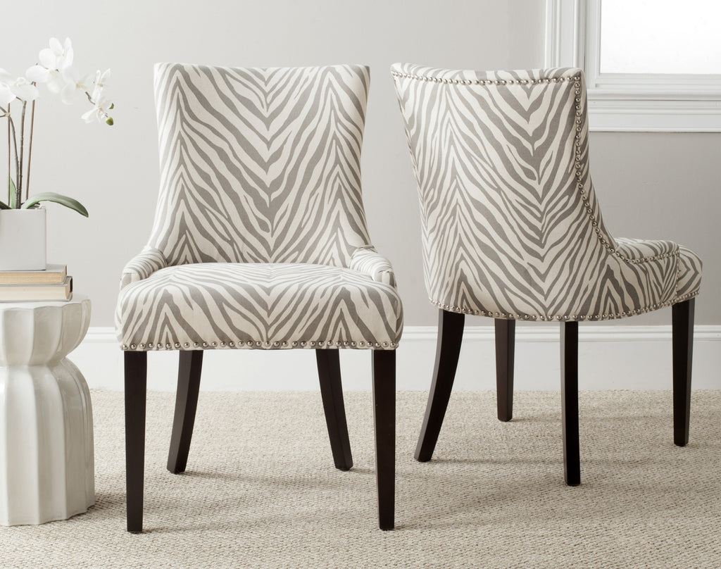 Safavieh Lester Dining Chair (SET Of 2)-Silver Nail Heads Grey Zebra and Espresso  Feature