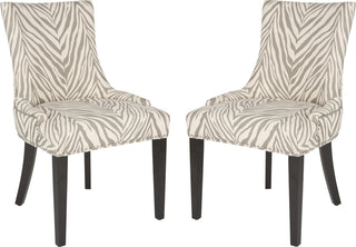 Safavieh Lester 19''H Dining Chair (SET Of 2)-Silver Nail Heads Grey Zebra and Espresso Furniture 