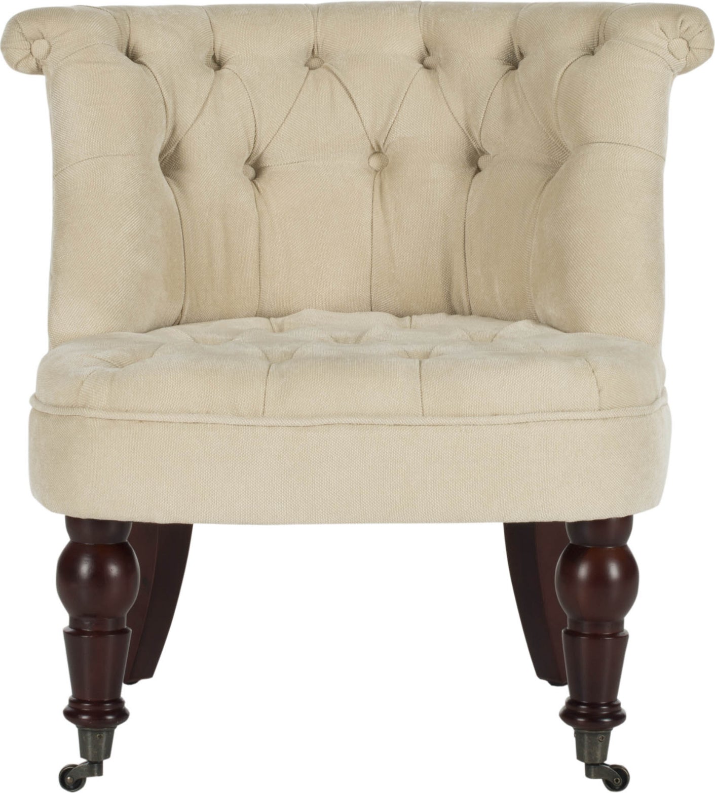 Safavieh Carlin Tufted Chair Natural Cream and Cherry Mahogany Furniture main image