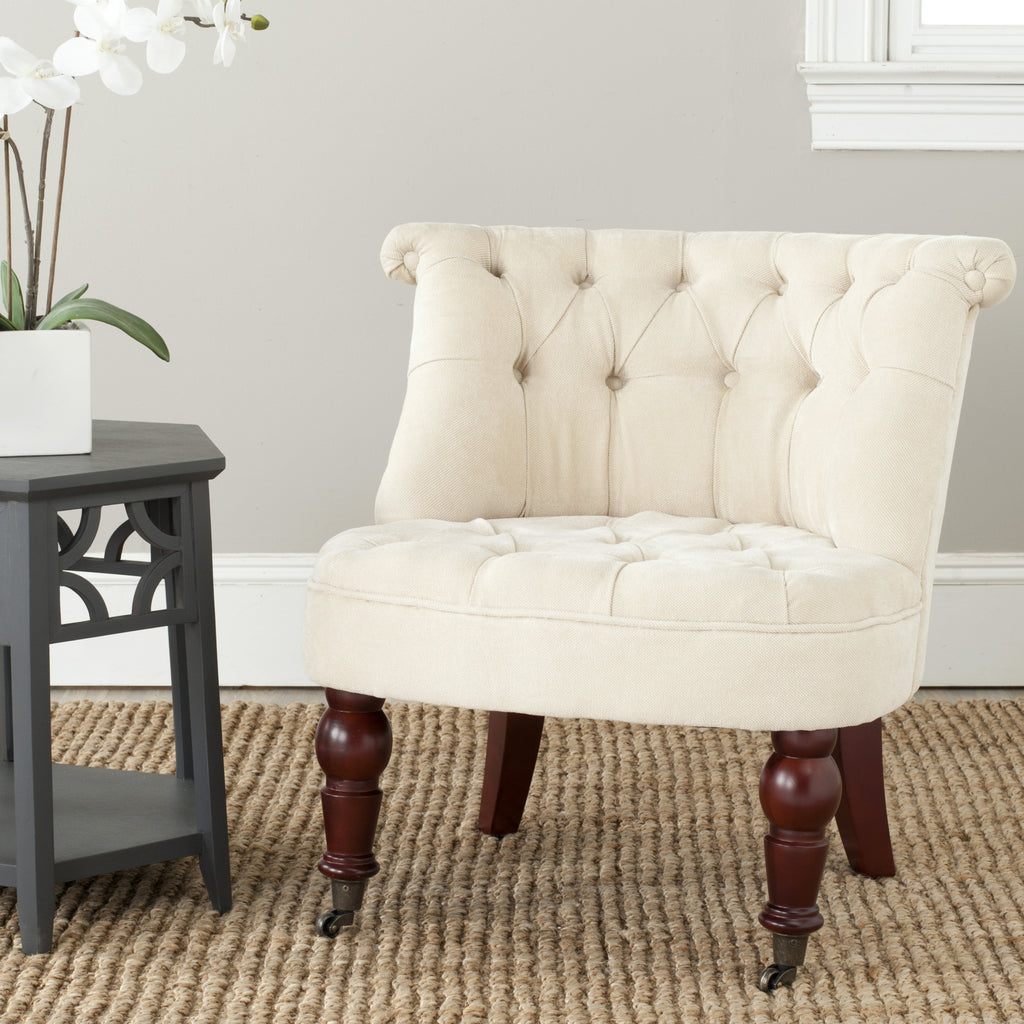 Safavieh Carlin Tufted Chair Natural Cream and Cherry Mahogany  Feature