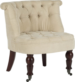 Safavieh Carlin Tufted Chair Natural Cream and Cherry Mahogany Furniture 