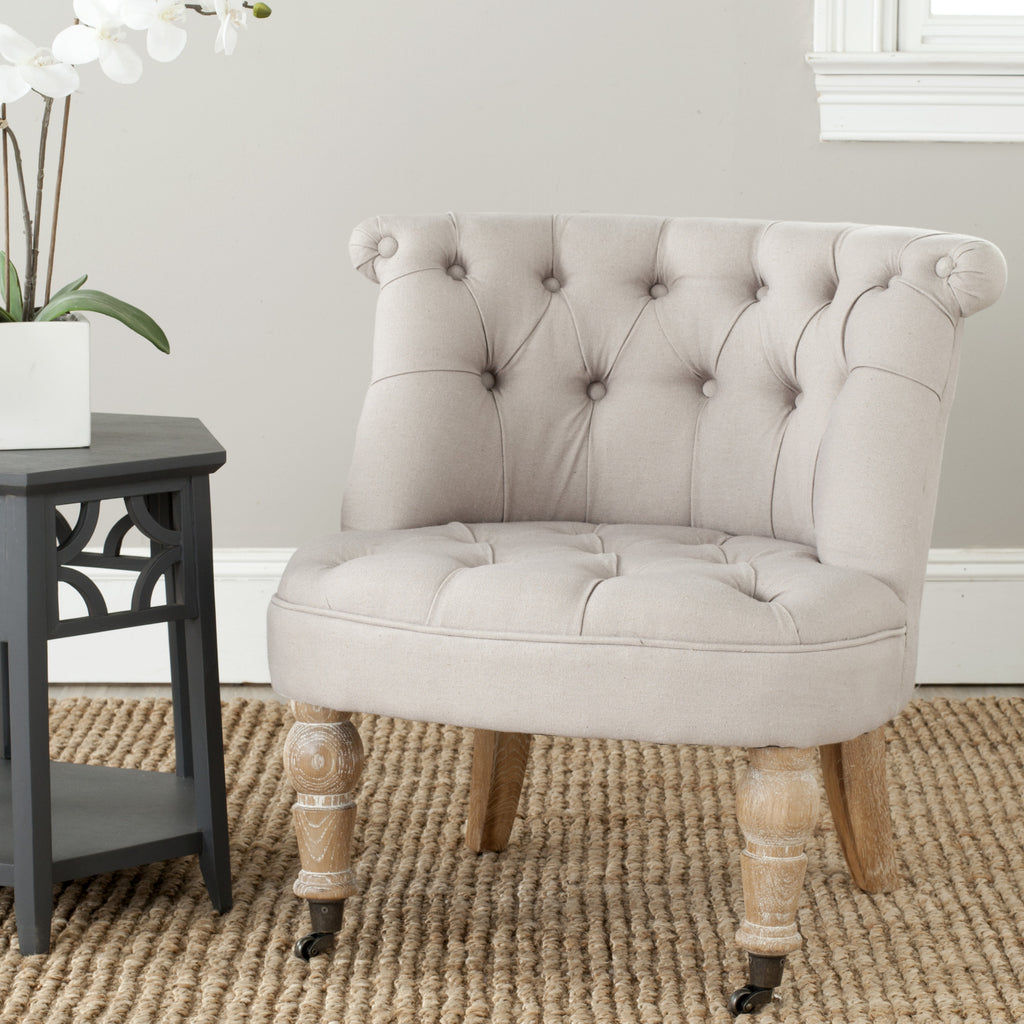 Safavieh Carlin Tufted Chair Taupe and White Wash  Feature