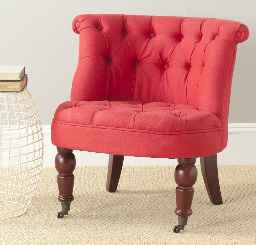 Safavieh Carlin Tufted Chair Cranberry and Cherry Mahogany  Feature
