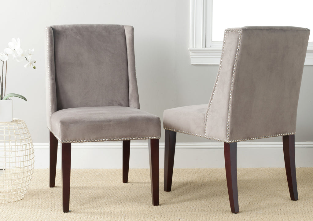 Safavieh Humphry Dining Chair (SET Of 2)-Silver Nail Heads Mushroom Taupe and Cherry Mahogany  Feature