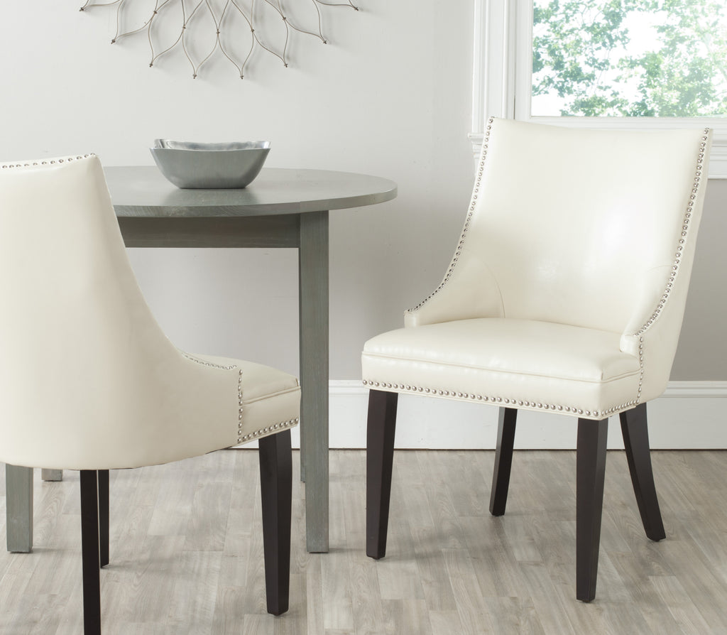 Safavieh Afton Side Chair (SET Of 2)-Nickel Nail Heads Flat Cream and Espresso  Feature