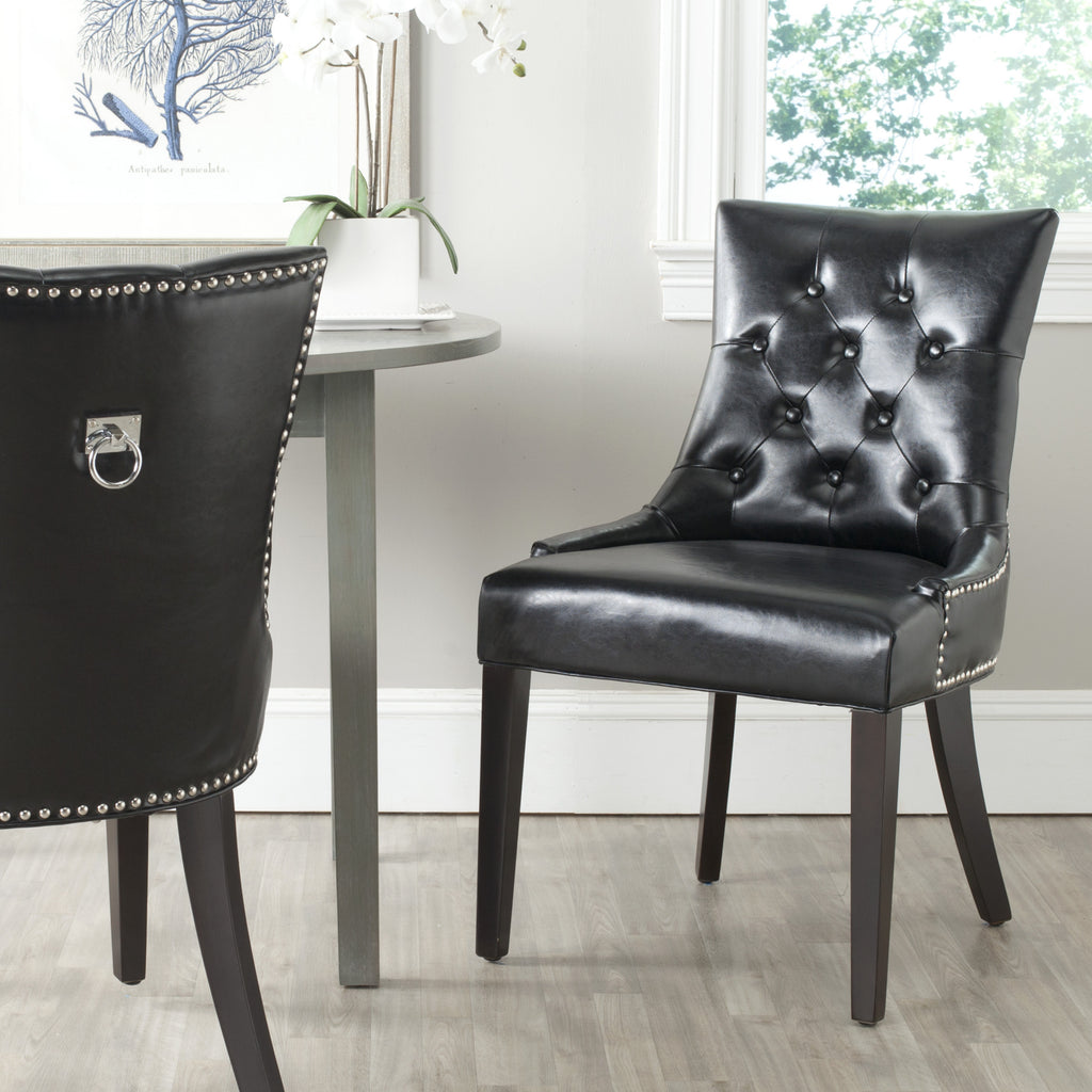 Safavieh Harlow Tufted Ring Chair (SET Of 2)-Silver Nail Heads Black and Espresso  Feature
