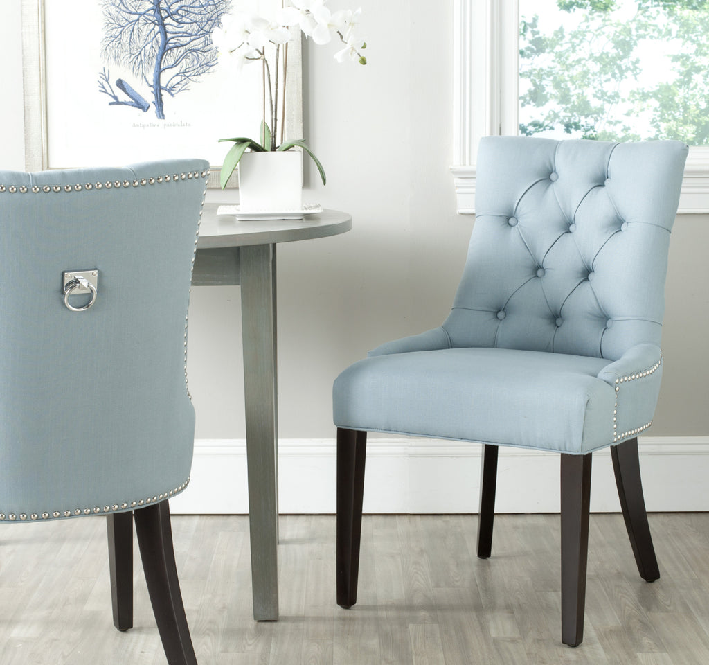 Safavieh Harlow Tufted Ring Chair (SET Of 2)-Silver Nail Heads Light Blue and Espresso  Feature