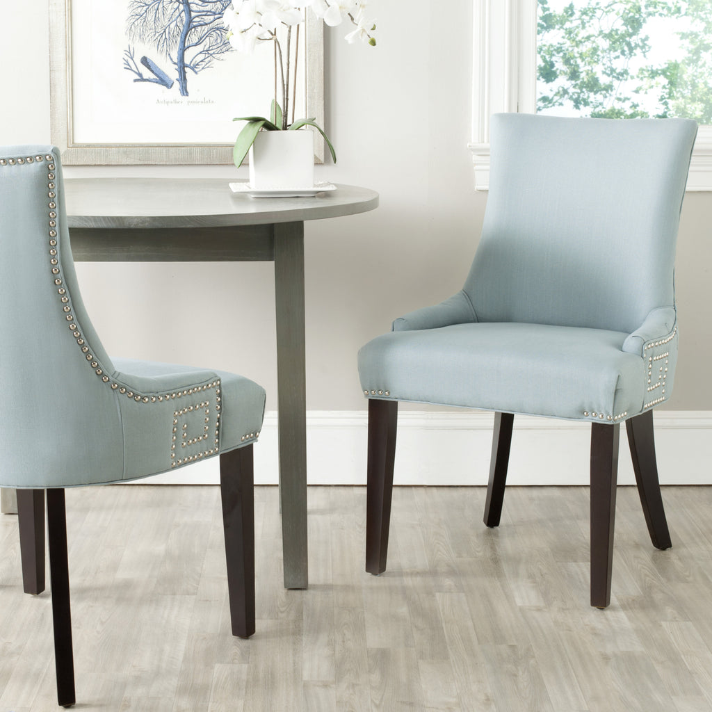 Safavieh Gretchen Side Chair (SET Of 2)-Silver Nail Heads Light Blue and Espresso  Feature