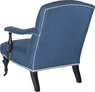 Safavieh Devona Arm Chair-Silver Nail Heads Steel Blue and Black Furniture 