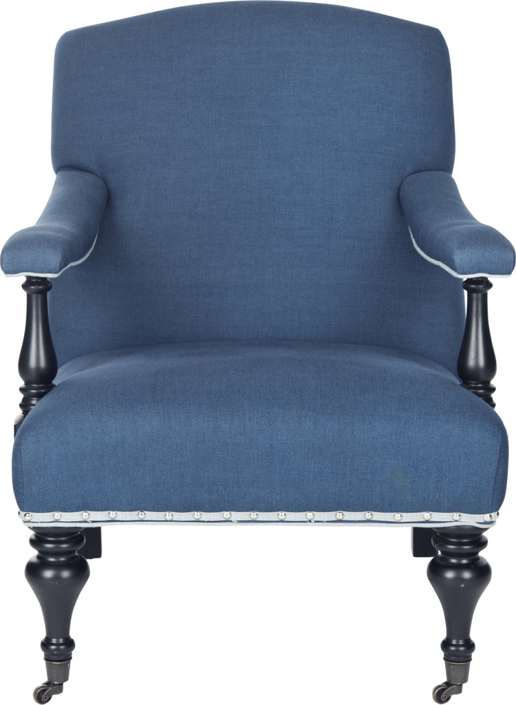 Safavieh Devona Arm Chair-Silver Nail Heads Steel Blue and Black Furniture main image
