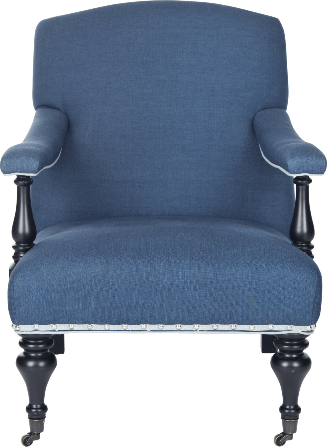 Safavieh Devona Arm Chair-Silver Nail Heads Steel Blue and Black Furniture main image