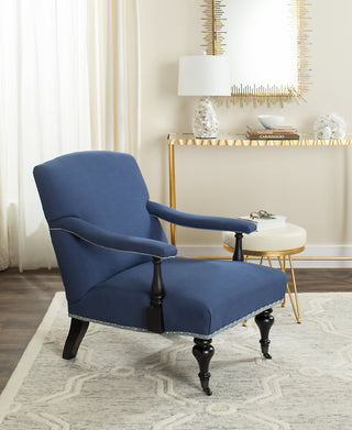 Safavieh Devona Arm Chair-Silver Nail Heads Steel Blue and Black  Feature