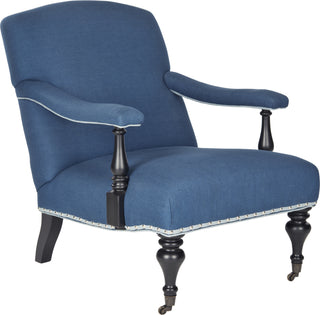 Safavieh Devona Arm Chair-Silver Nail Heads Steel Blue and Black Furniture 