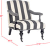 Safavieh Devona Awning Stripe Arm Chair-Silver Nail Heads Charcoal and White Furniture 