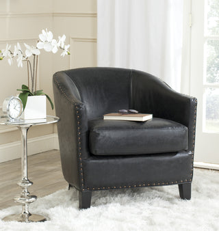 Safavieh Evander Club Chair-Brass Nail Heads Antique Black and Furniture  Feature