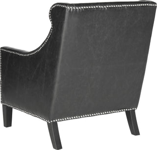 Safavieh Mckinley Leather Club Chair-Silver Nail Heads Antique Black and Furniture 