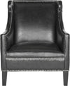 Safavieh Mckinley Leather Club Chair-Silver Nail Heads Antique Black and Furniture main image