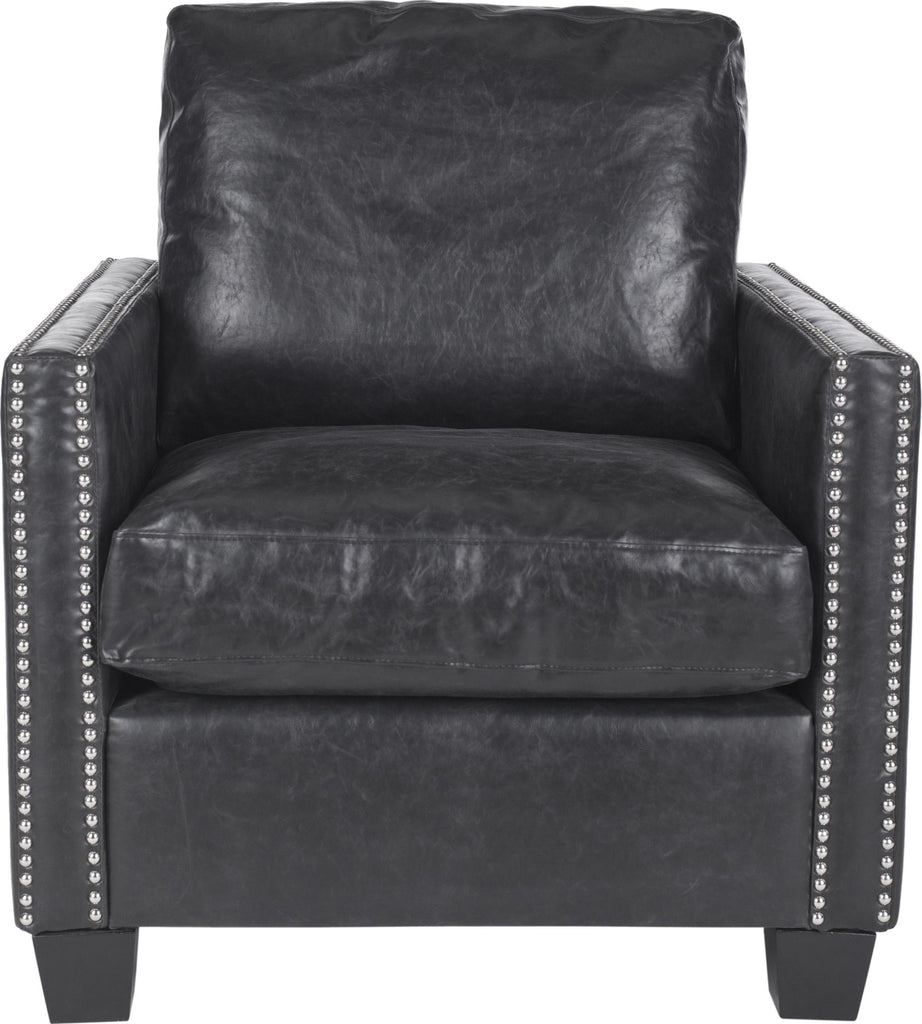Safavieh Horace Leather Club Chair-Silver Nail Heads Antique Black and Furniture main image
