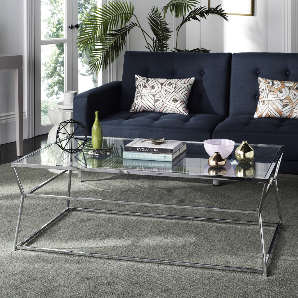 Safavieh Ellie Glass Coffee Table Chrome Furniture  Feature