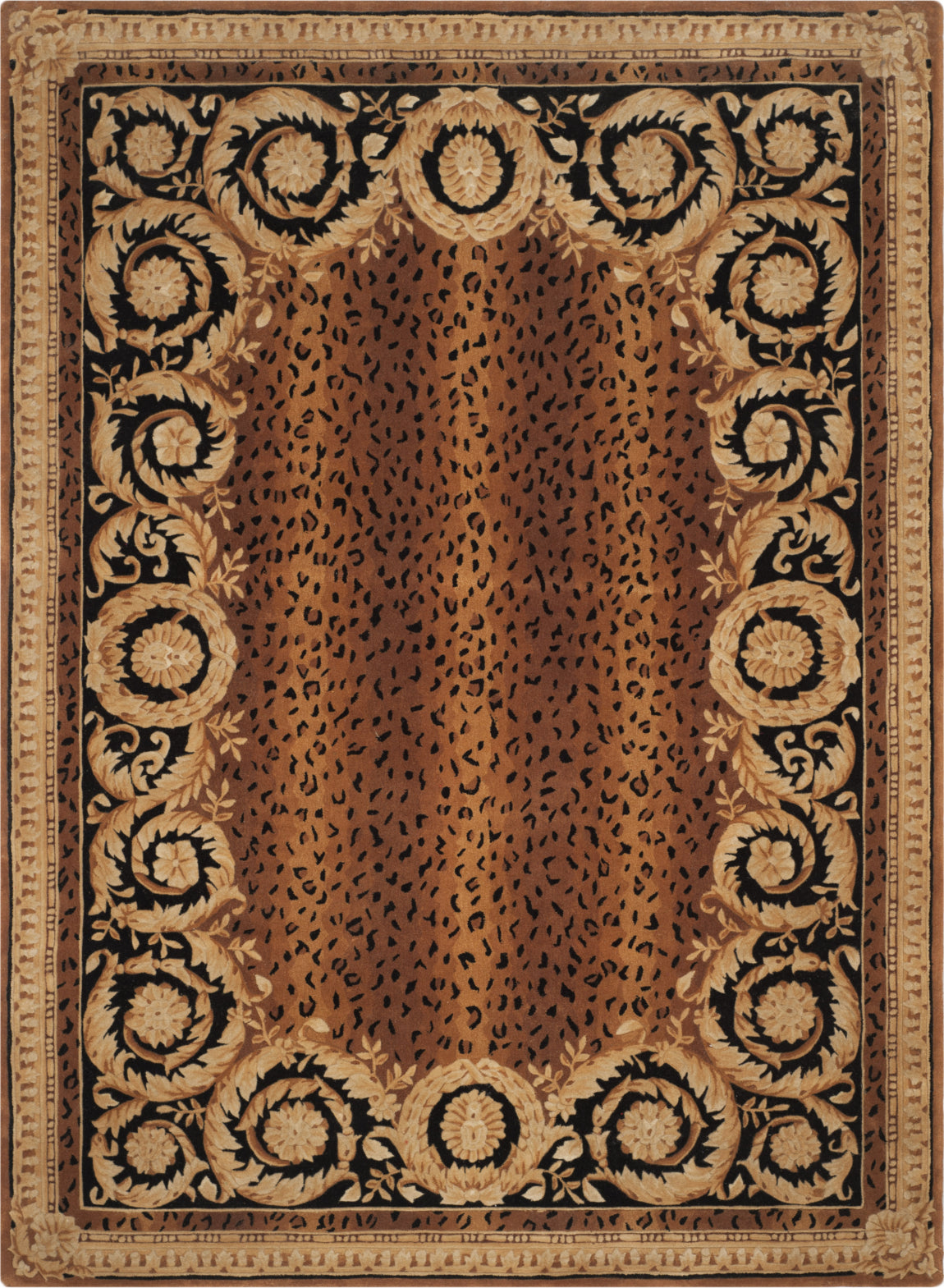 customisable art deco area rug MEANDERABLE Armadillo ( dark pale greyish  brown beige orange black ) custom size by ANNA VEDA