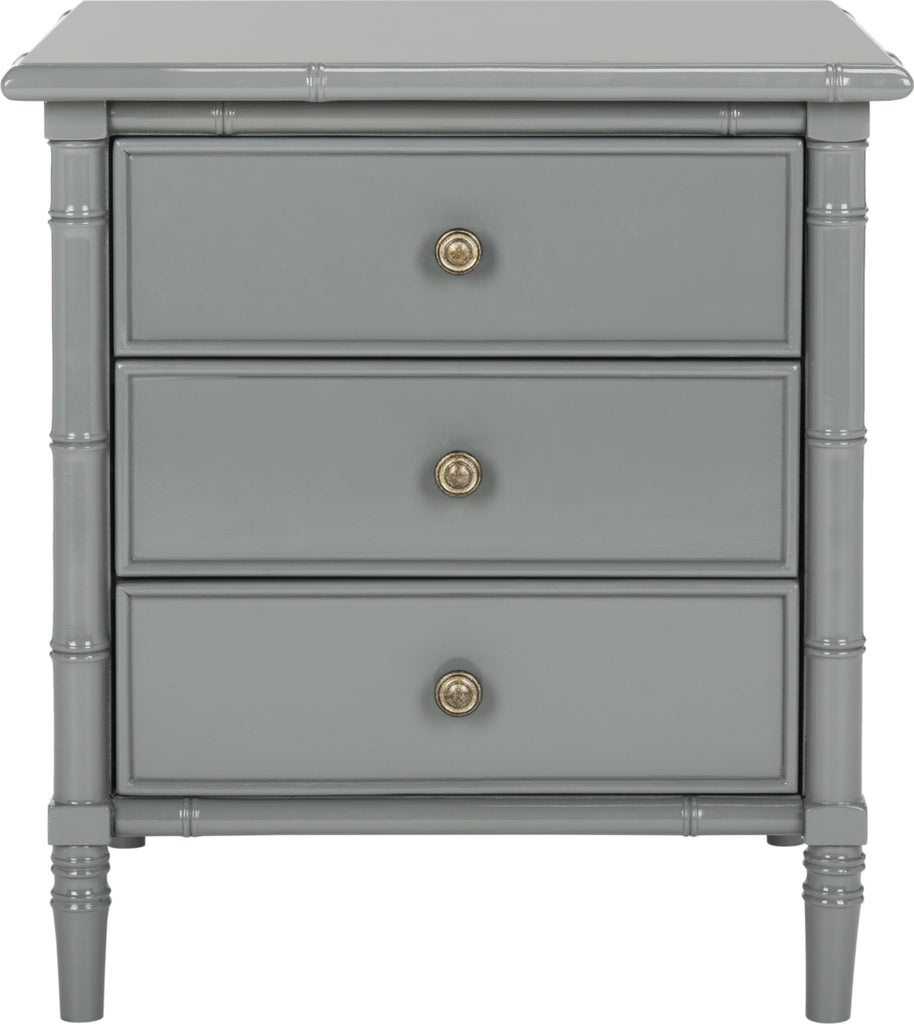 Safavieh Mina Modern Coastal 3 Drawer 25'' H Bamboo Nightstand Grey Furniture main image