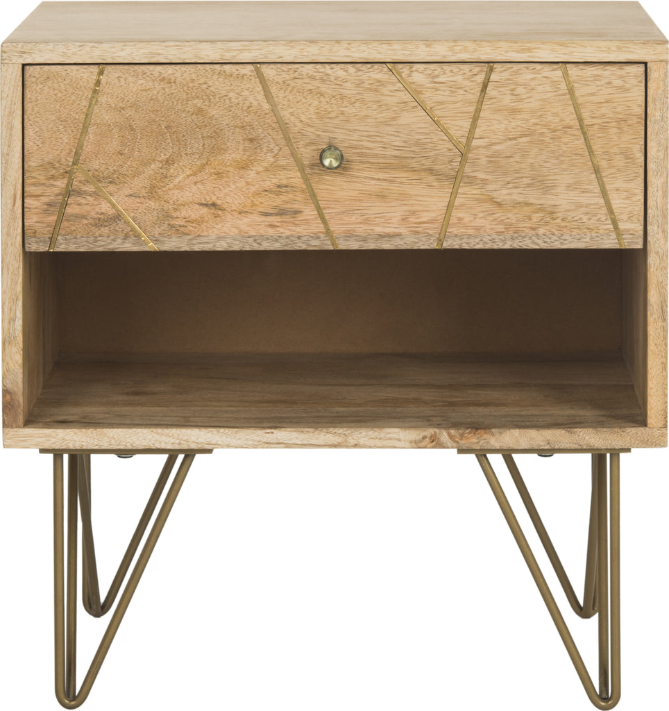 Safavieh Marigold Nightstand Natural and Brass Furniture main image