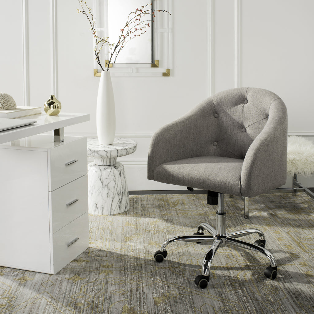 Safavieh Amy Tufted Linen Chrome Leg Swivel Office Chair Grey  Feature