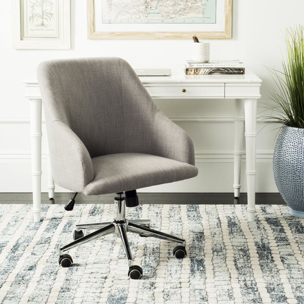 Safavieh Adrienne Linen Chrome Leg Swivel Office Chair Grey  Feature