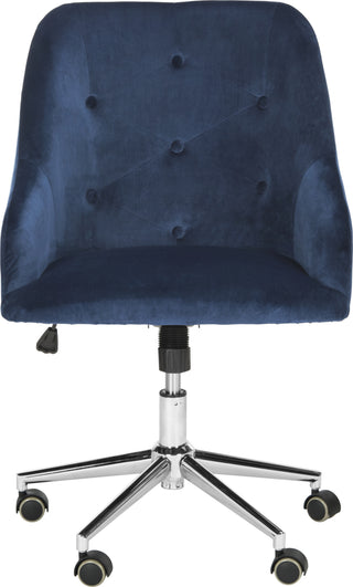 Safavieh Evelynn Tufted Velvet Chrome Leg Swivel Office Chair Navy and Furniture main image