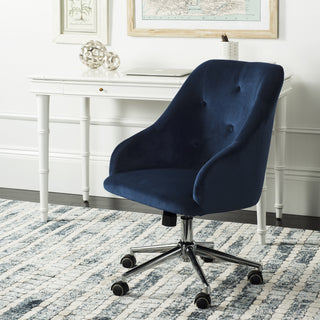 Safavieh Evelynn Tufted Velvet Chrome Leg Swivel Office Chair Navy  Feature