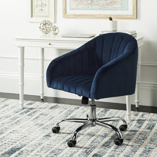 Safavieh Themis Velvet Chrome Leg Swivel Office Chair Navy  Feature