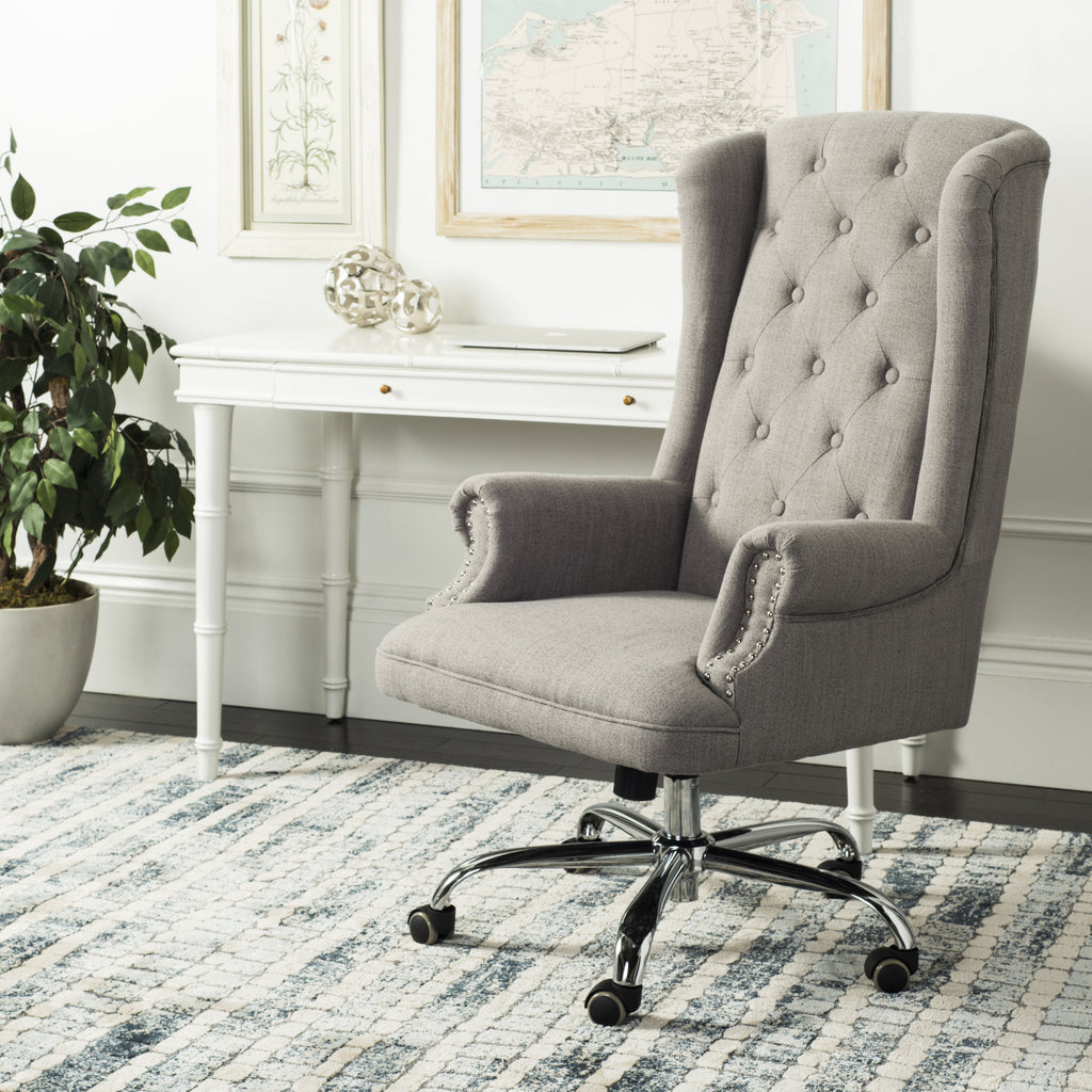 Safavieh Ian Linen Chrome Leg Swivel Office Chair Grey  Feature