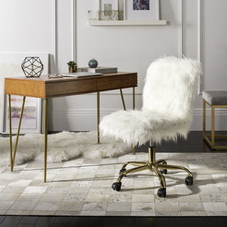 Safavieh Whitney Faux Sheepskin Gold Leg Swivel Office Chair White  Feature