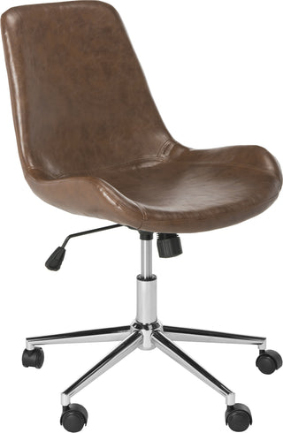 Safavieh Fletcher Swivel Office Chair Brown and Chrome Furniture 